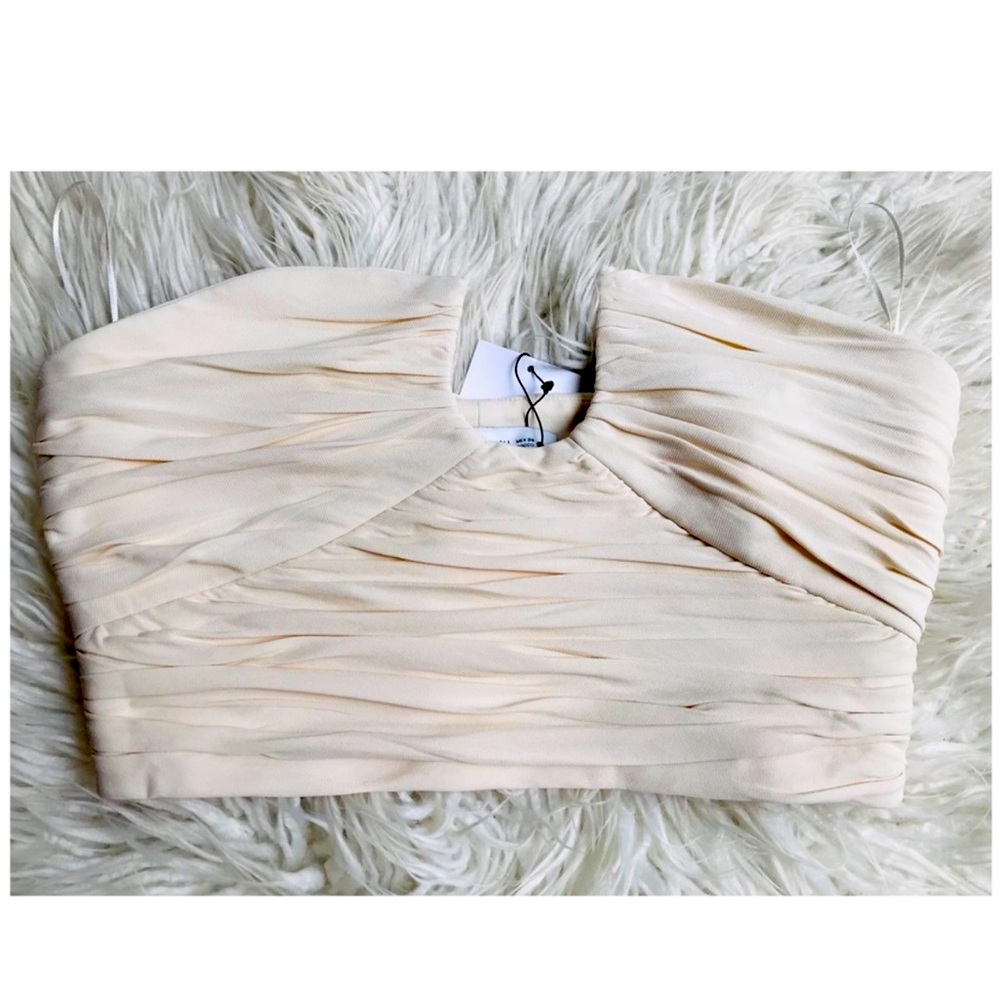 Zara Ruched Crop Tube Top Cut Out Plunge Front Ivory Size Large